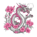 Dragón abstracto con flores rosadas
