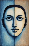 Abstrakt målning av ett kubismansikte