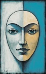Abstrakt målning av ett kubismansikte