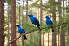 Blaue Vögel auf einem Ast