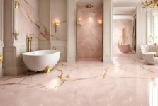 Goud en roze marmeren badkamer