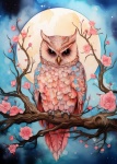 Full Moon Pink Owl Art Print