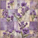 Vintage patchwork lila blommig konst