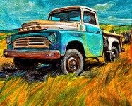 Vintage pick-up truck sketched art