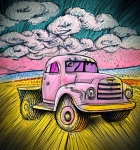 Skizzierte Retro-Pick-up-Truck-Kunst