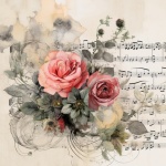 Vintage rose and music art print