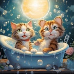 Cats taking a bubble bath