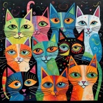 Colorful Cats Abstract Art Print