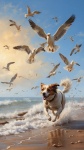 Sommerhund läuft am Strand Kunst