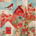 Red Birdhouses Art Print