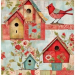 Red Birdhouses Art Print