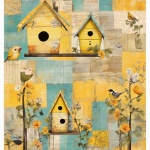 Yellow Birdhouses Art Print