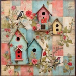 Pink And Blue Birdhouse Art Print