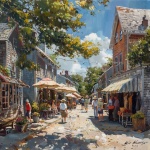 Village Shoppers Art Painting