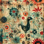 Abstract bird and flower pattern