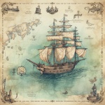 Vintage nautisk karta skeppskonsttryck
