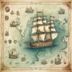 Vintage nautisk karta skeppskonsttryck