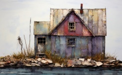 Abandoned harbor shack art print