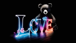 LOVE, Bear, Digital Cartoon, Neon