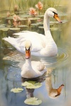Mother And Baby Swan Watercolor
