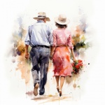 Senior Couple Walking Art