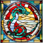 Azulejo de vidriera con dragón