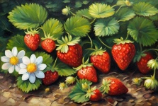 Strawberries Growing in Garden
