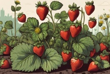 Strawberry Fruit Growing in Garden