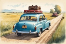 Vintage Car Travel Art