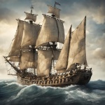 Ancient Sail Ship In Ocean