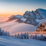 山の冬の雪の風景