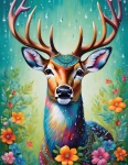 Deer flowers art illustration