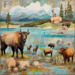 Stampa artistica patchwork di bisonte bu