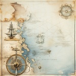 Vintage nautisk karta Ship Art Print