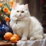 White Persian Cat Portrait Art