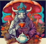 Arte de anúncio de chá psicodélico Cow B