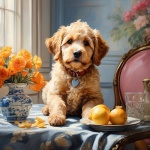 Golden Doodle Puppy Portrait Art
