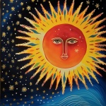 Arte retrô de fantasia do sol ou da lua