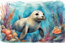 Watercolor Art Of A Seal Pup