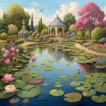 Lily rybník zahradní umělecký tisk