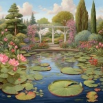 Lily rybník zahradní umělecký tisk