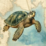 Antyczna mapa żółwia morskiego Art Print