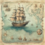 Vintage kartor segelfartyg konst