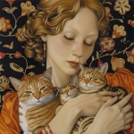 Vintage Woman With Cats Art Print