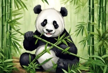 Panda Bear in Bamboo Forest