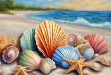 Conchas na praia arenosa