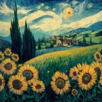 Ilustracja słoneczników Van Gogha