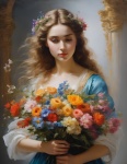 Vintage vrouw bloemen illustratie