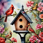 Vogelhuis kardinale bloemen
