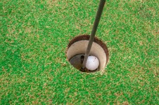 Pelota de golf en el agujero